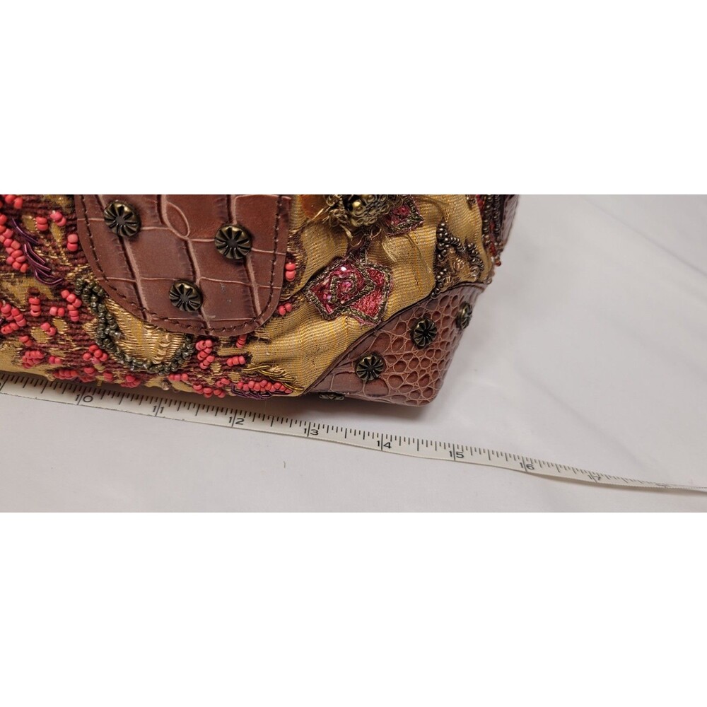 Mary Frances Embellished Large Beaded Handbag- Gold Brown Red Holiday RARE - Picture 4 of 8